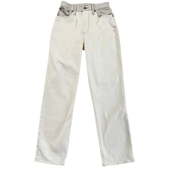 Abercrombie & Fitch Denim - Abercrombie Curve Love 90s Straight Jeans 27 4Short Ivory Faux Leather High Rise
